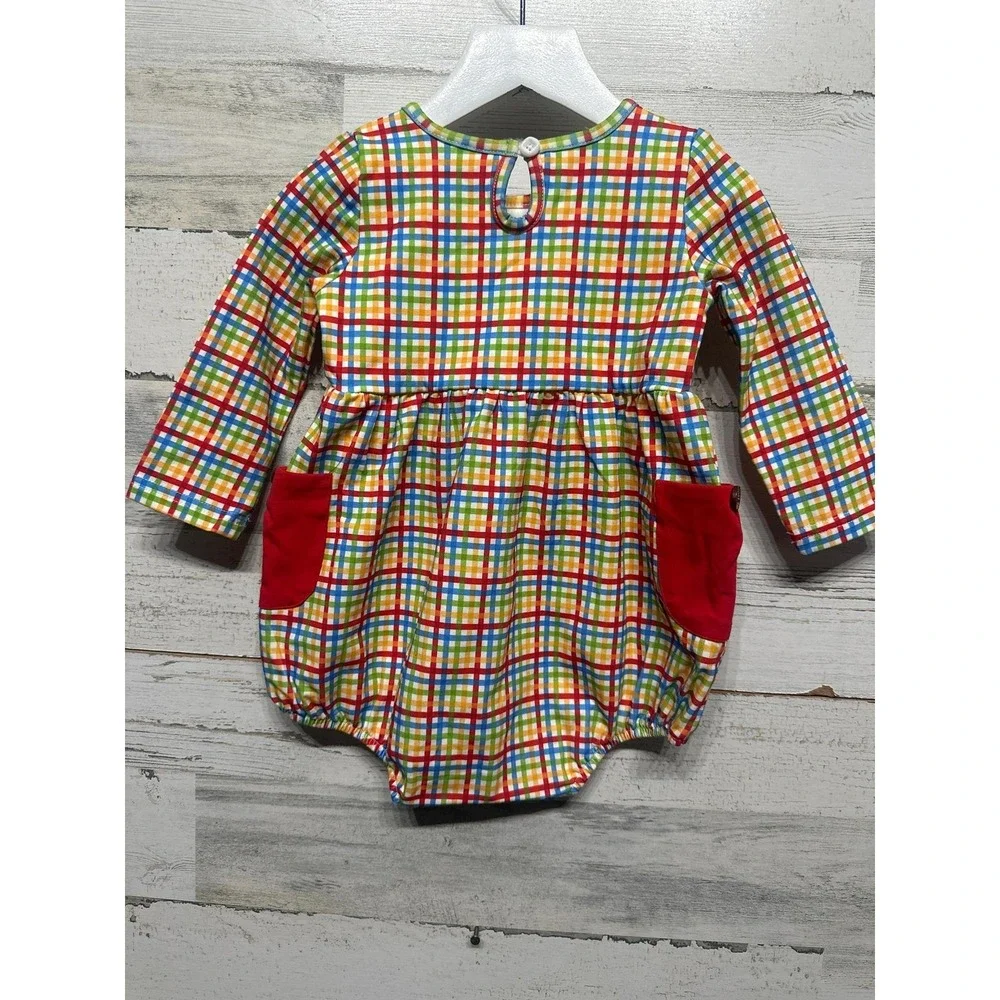 Swoon Baby Romper Girls 12M Rainbow Plaid Long Sleeve Bubble‎ NWT